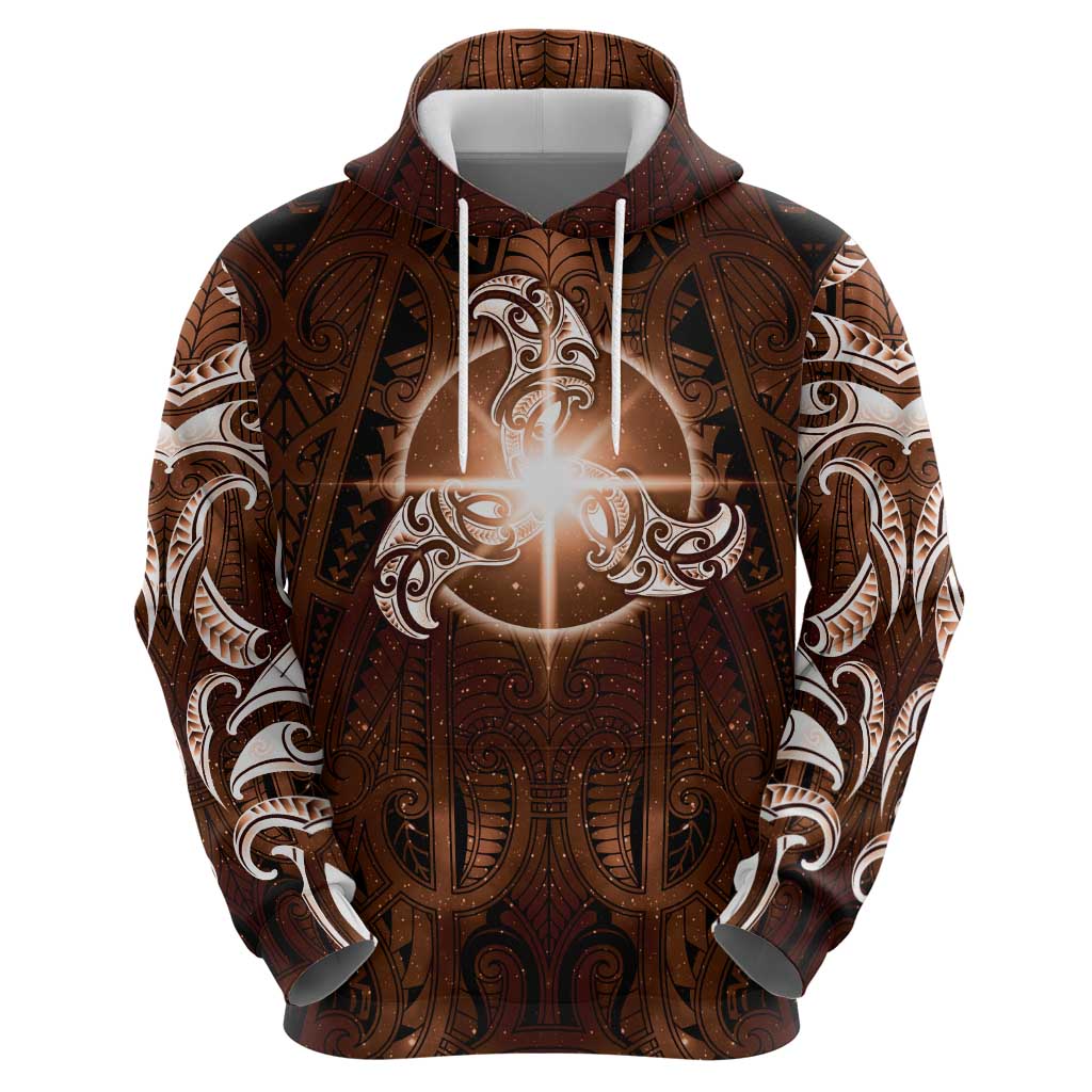 New Zealand Matariki Tupuanuku Zip Hoodie Maori Moko Brown Galaxy LT05 - Polynesian Pride