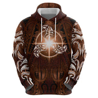 New Zealand Matariki Tupuanuku Zip Hoodie Maori Moko Brown Galaxy LT05 - Polynesian Pride