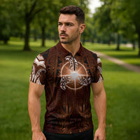 New Zealand Matariki Tupuanuku Zipper Polo Shirt Maori Moko Brown Galaxy LT05 - Polynesian Pride