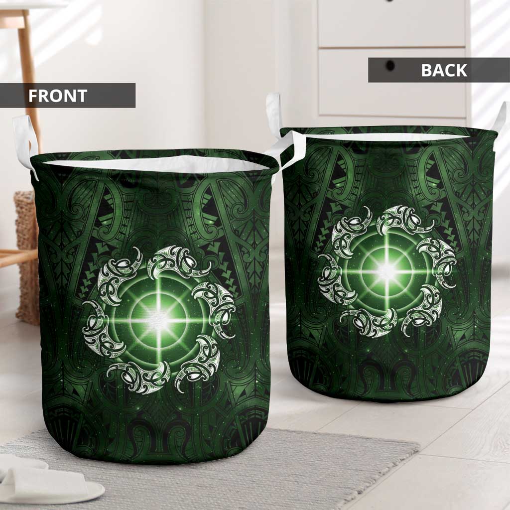 New Zealand Matariki Tupuarangi Laundry Basket Maori Moko Green Galaxy