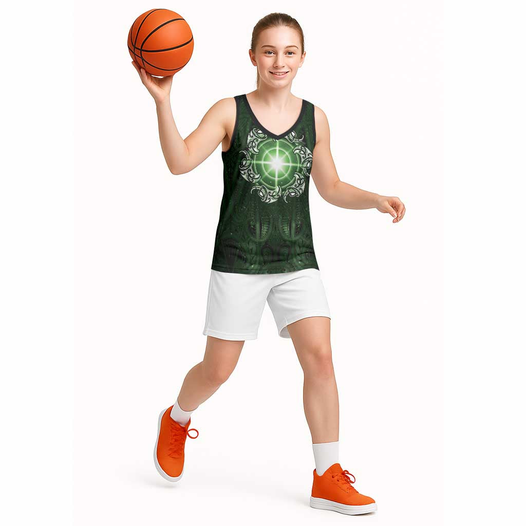 New Zealand Matariki Tupuarangi Basketball Jersey Maori Moko Green Galaxy