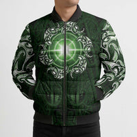 New Zealand Matariki Tupuarangi Bomber Puffer Jacket Maori Moko Green Galaxy