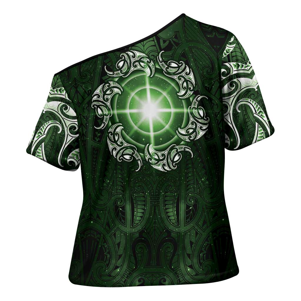 New Zealand Matariki Tupuarangi Cross Shoulder Shirt Maori Moko Green Galaxy