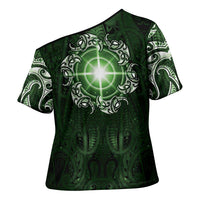 New Zealand Matariki Tupuarangi Cross Shoulder Shirt Maori Moko Green Galaxy