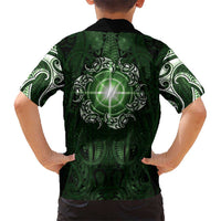 New Zealand Matariki Tupuarangi Family Matching Off Shoulder Short Dress and Hawaiian Shirt Maori Moko Green Galaxy LT05 - Polynesian Pride