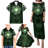 New Zealand Matariki Tupuarangi Family Matching Puletasi and Hawaiian Shirt Maori Moko Green Galaxy LT05 - Polynesian Pride