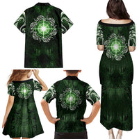 New Zealand Matariki Tupuarangi Family Matching Puletasi and Hawaiian Shirt Maori Moko Green Galaxy LT05 - Polynesian Pride