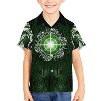 New Zealand Matariki Tupuarangi Family Matching Puletasi and Hawaiian Shirt Maori Moko Green Galaxy LT05 Son's Shirt Green - Polynesian Pride