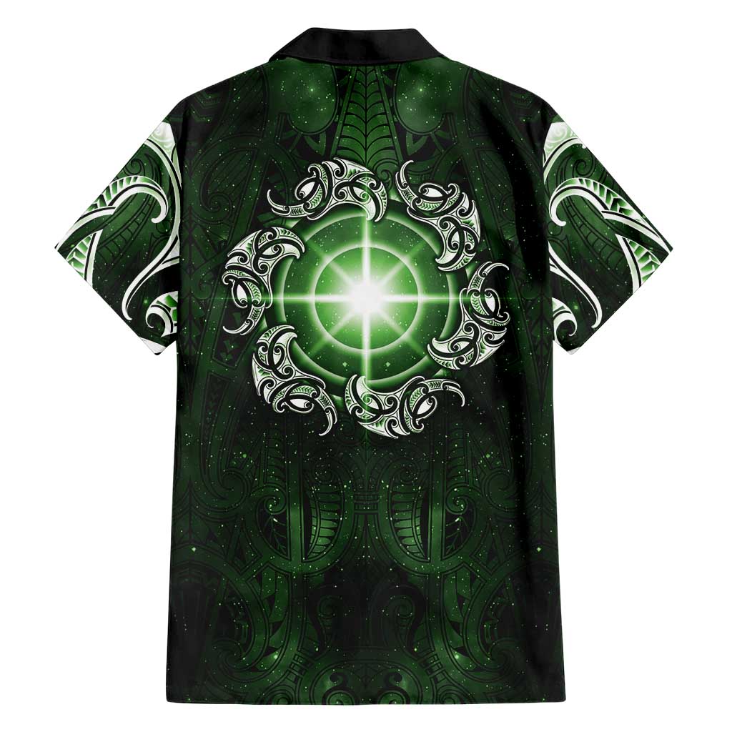 New Zealand Matariki Tupuarangi Family Matching Summer Maxi Dress and Hawaiian Shirt Maori Moko Green Galaxy LT05 - Polynesian Pride