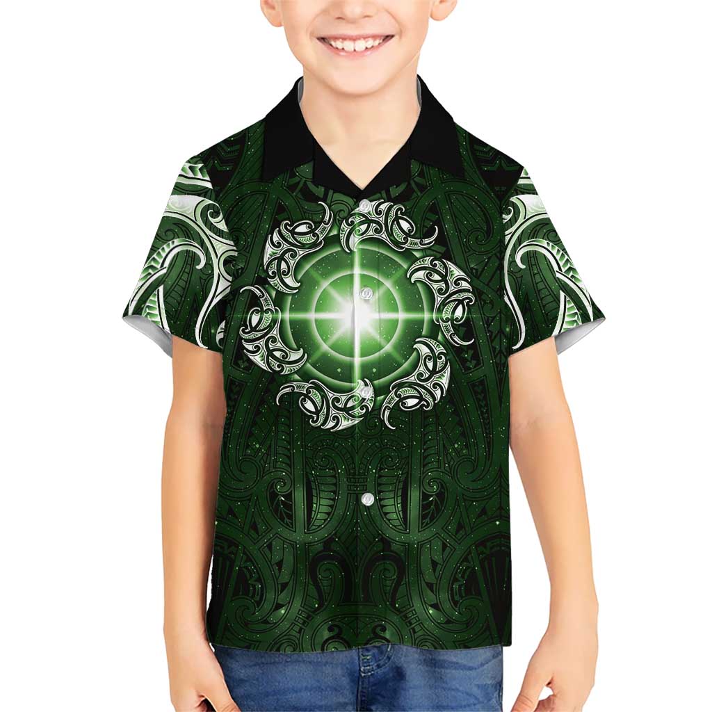 New Zealand Matariki Tupuarangi Family Matching Summer Maxi Dress and Hawaiian Shirt Maori Moko Green Galaxy LT05 Son's Shirt Green - Polynesian Pride