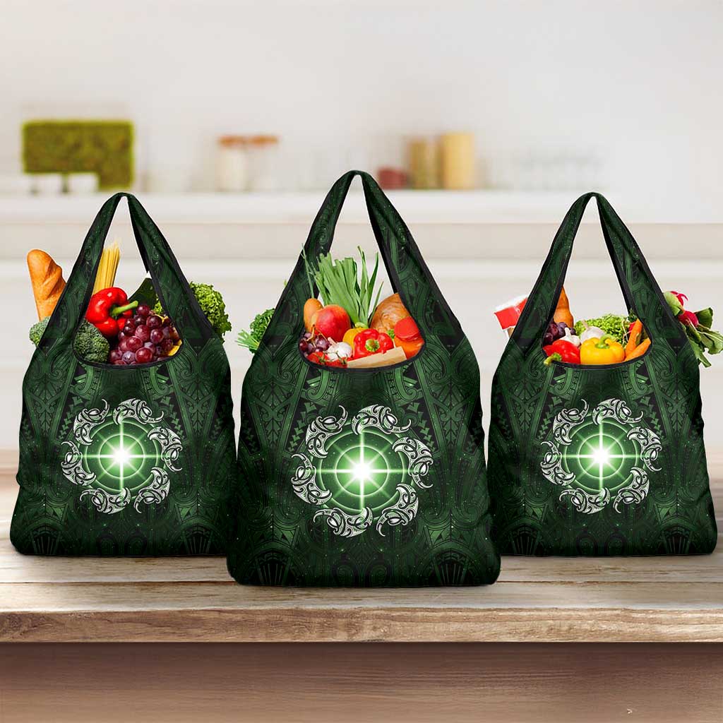 New Zealand Matariki Tupuarangi Grocery Bag Maori Moko Green Galaxy