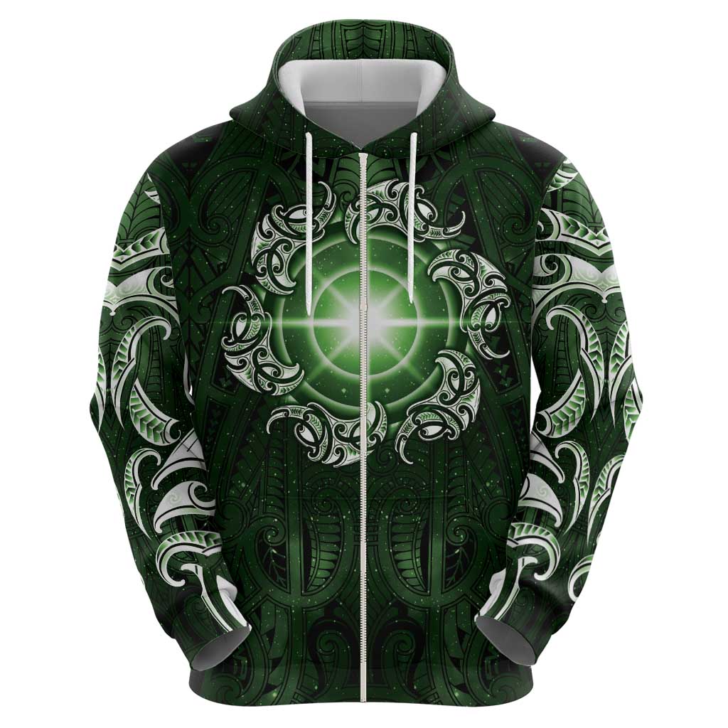 New Zealand Matariki Tupuarangi Hoodie Maori Moko Green Galaxy LT05 - Polynesian Pride