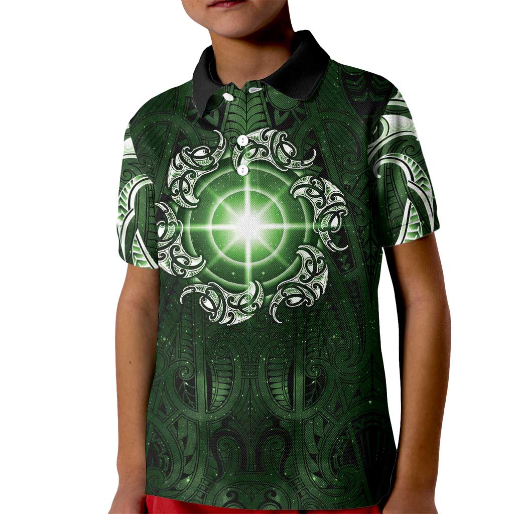 New Zealand Matariki Tupuarangi Kid Polo Shirt Maori Moko Green Galaxy