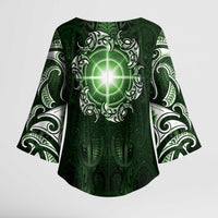 New Zealand Matariki Tupuarangi Kimono Sleeve Blouse Maori Moko Green Galaxy