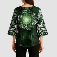New Zealand Matariki Tupuarangi Kimono Sleeve Blouse Maori Moko Green Galaxy