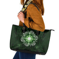 New Zealand Matariki Tupuarangi Leather Tote Bag Maori Moko Green Galaxy