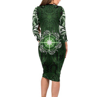 New Zealand Matariki Tupuarangi Long Sleeve Bodycon Dress Maori Moko Green Galaxy LT05 - Polynesian Pride