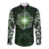 New Zealand Matariki Tupuarangi Long Sleeve Button Shirt Maori Moko Green Galaxy