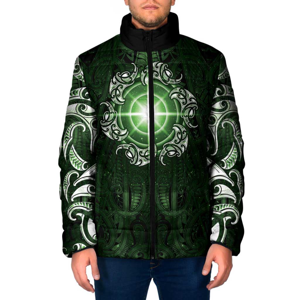 New Zealand Matariki Tupuarangi Padded Jacket Maori Moko Green Galaxy