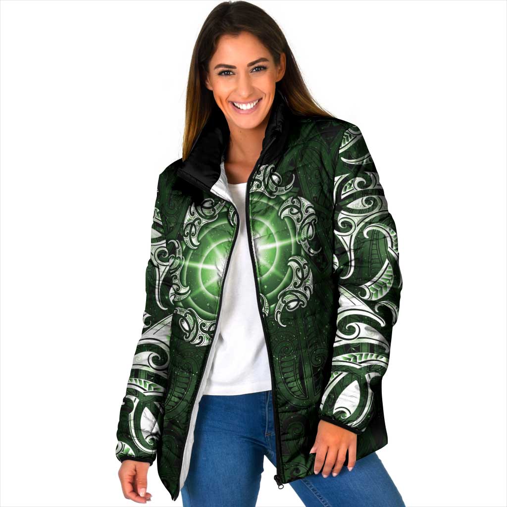 New Zealand Matariki Tupuarangi Padded Jacket Maori Moko Green Galaxy