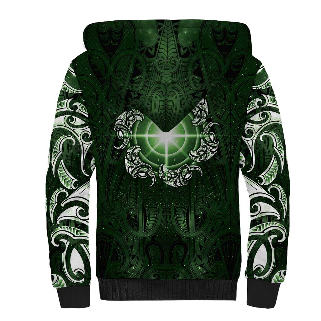 New Zealand Matariki Tupuarangi Sherpa Hoodie Maori Moko Green Galaxy LT05 - Polynesian Pride