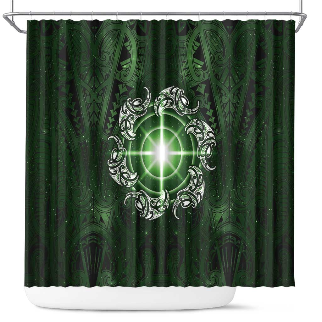 New Zealand Matariki Tupuarangi Shower Curtain Maori Moko Green Galaxy