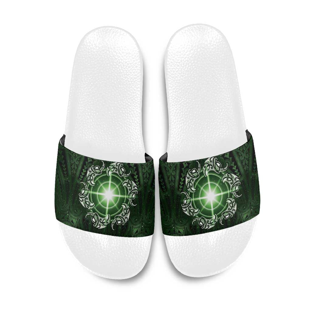 New Zealand Matariki Tupuarangi Slide Sandals Maori Moko Green Galaxy