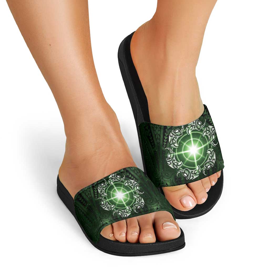 New Zealand Matariki Tupuarangi Slide Sandals Maori Moko Green Galaxy