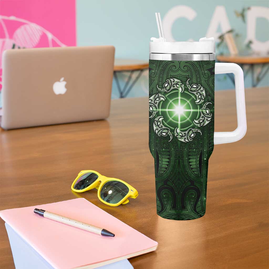 New Zealand Matariki Tupuarangi Tumbler With Handle Maori Moko Green Galaxy