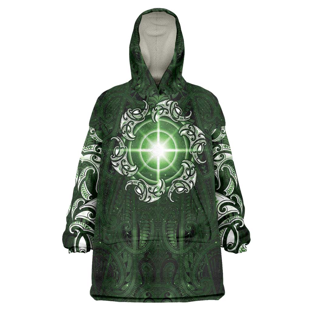 New Zealand Matariki Tupuarangi Wearable Blanket Hoodie Maori Moko Green Galaxy LT05 One Size Green - Polynesian Pride