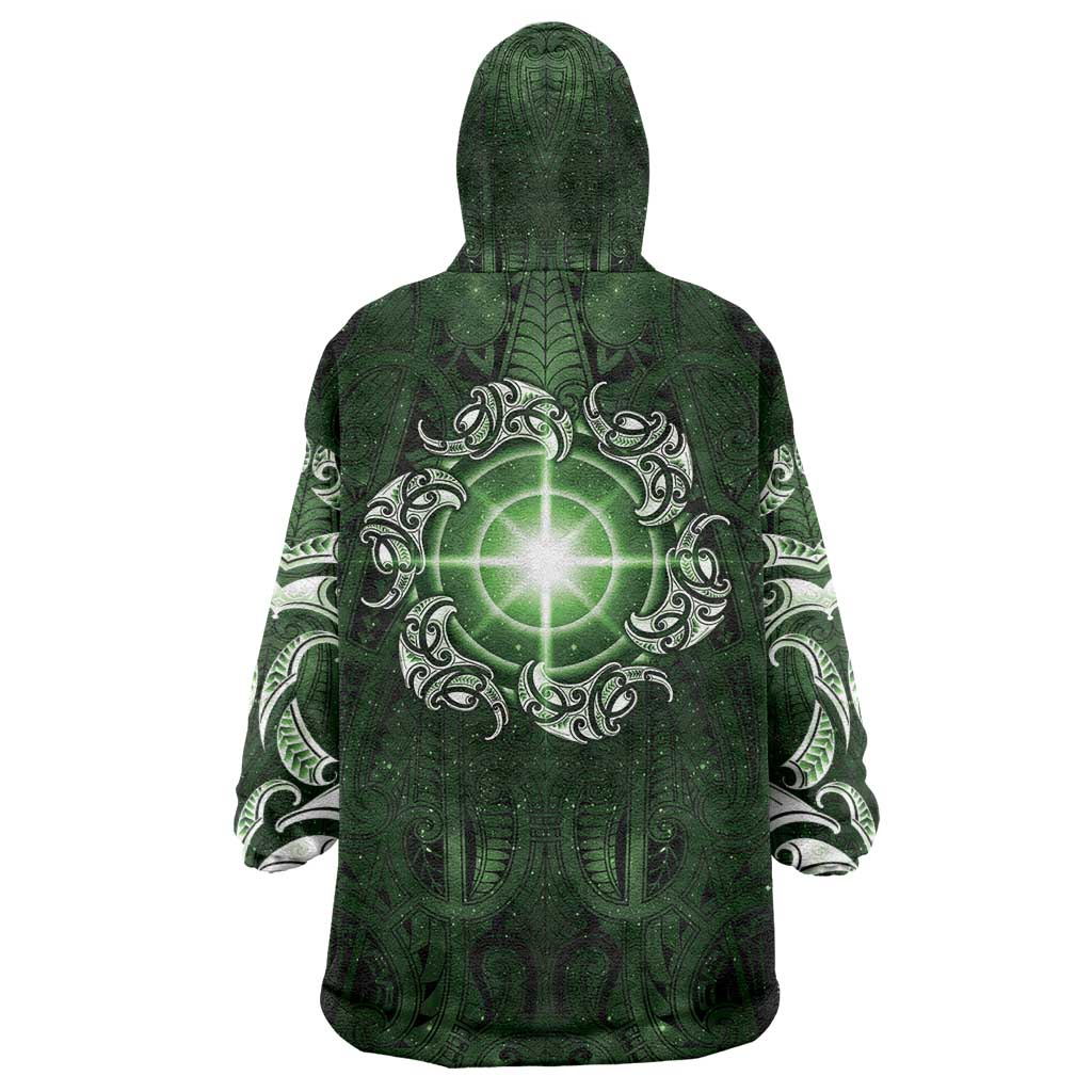 New Zealand Matariki Tupuarangi Wearable Blanket Hoodie Maori Moko Green Galaxy LT05 - Polynesian Pride