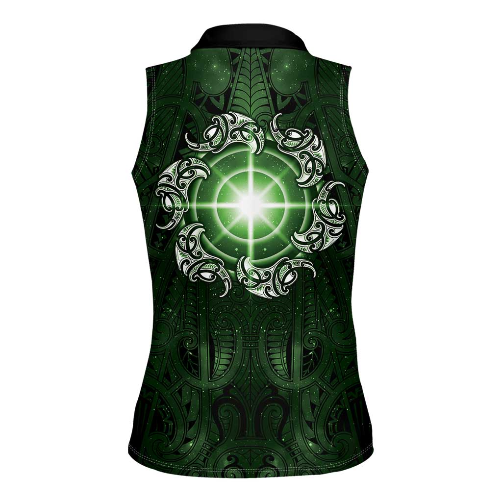New Zealand Matariki Tupuarangi Women Sleeveless Polo Shirt Maori Moko Green Galaxy LT05 - Polynesian Pride