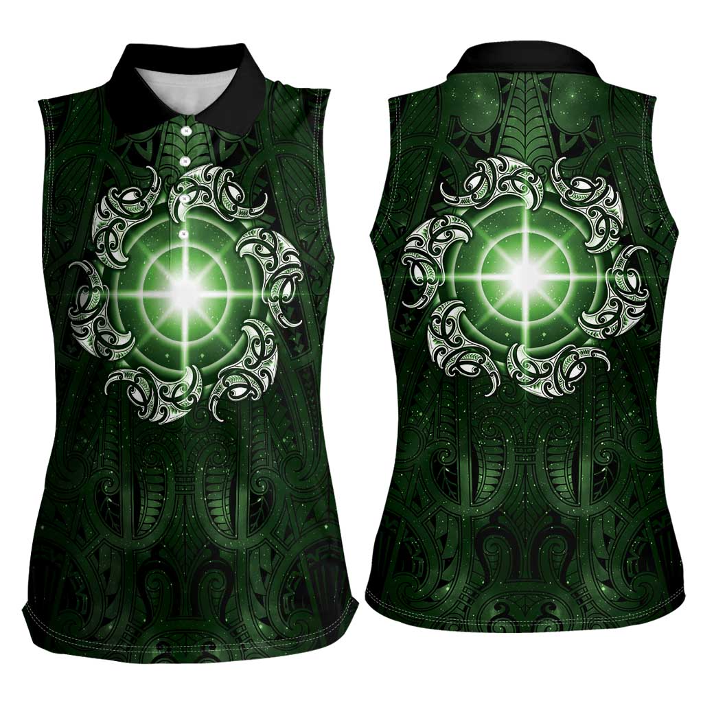 New Zealand Matariki Tupuarangi Women Sleeveless Polo Shirt Maori Moko Green Galaxy LT05 - Polynesian Pride