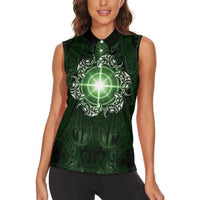 New Zealand Matariki Tupuarangi Women Sleeveless Polo Shirt Maori Moko Green Galaxy LT05 - Polynesian Pride