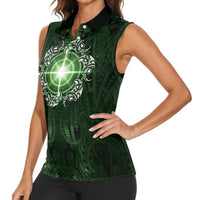 New Zealand Matariki Tupuarangi Women Sleeveless Polo Shirt Maori Moko Green Galaxy LT05 - Polynesian Pride