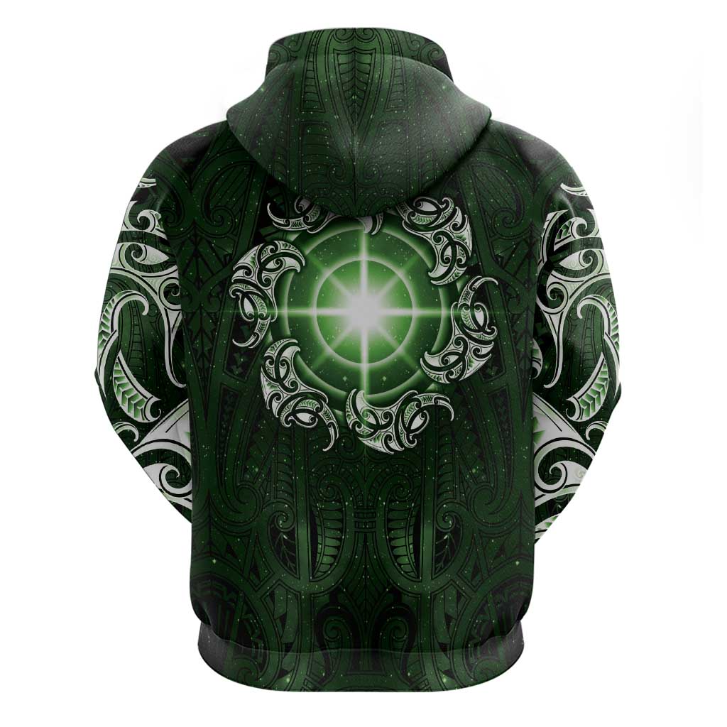 New Zealand Matariki Tupuarangi Zip Hoodie Maori Moko Green Galaxy