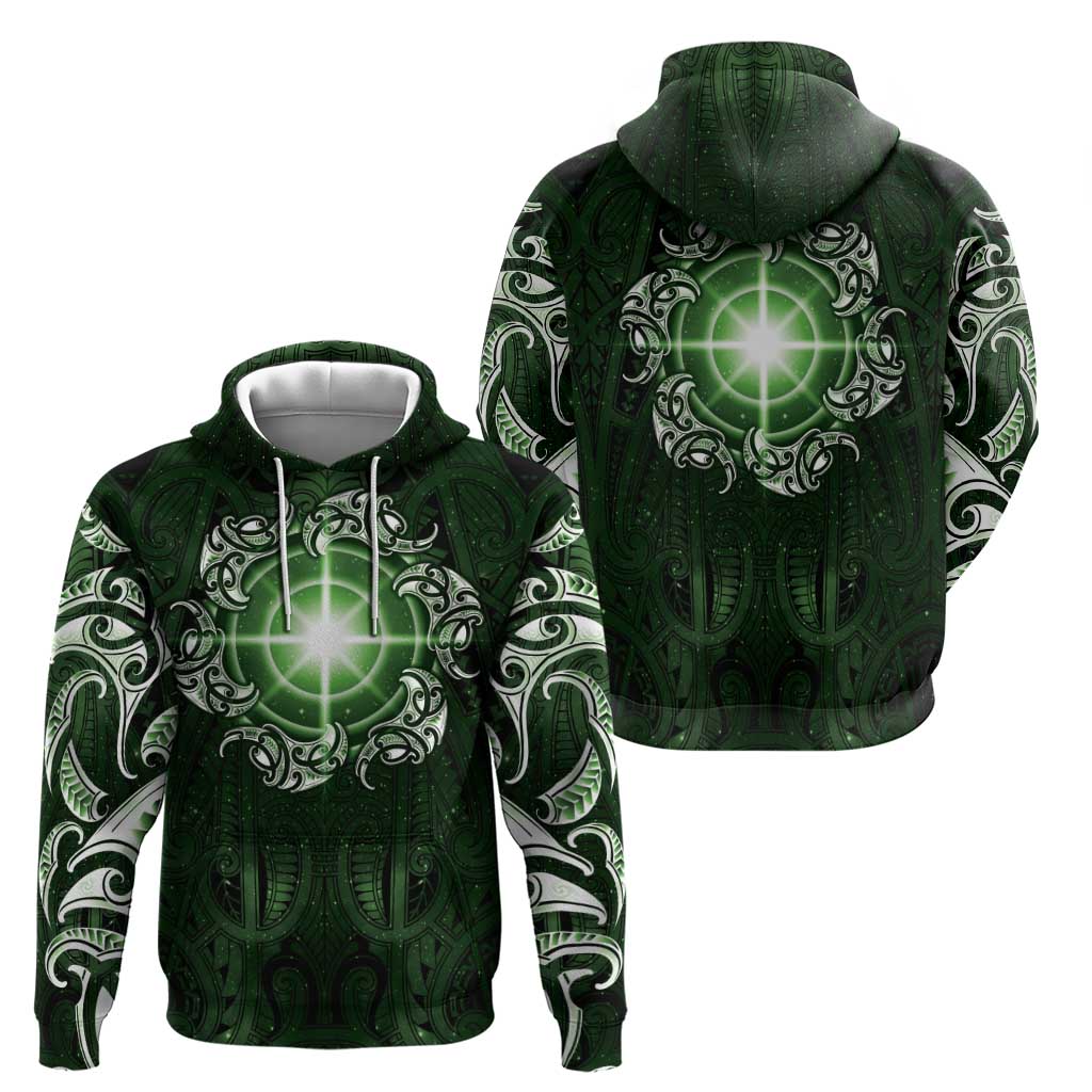 New Zealand Matariki Tupuarangi Zip Hoodie Maori Moko Green Galaxy