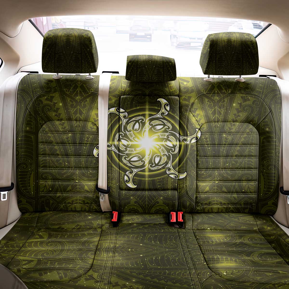 New Zealand Matariki Hiwaiterangi Back Car Seat Cover Maori Moko Yellow Galaxy