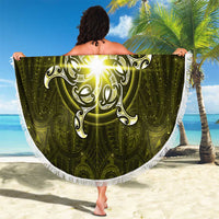 New Zealand Matariki Hiwaiterangi Beach Blanket Maori Moko Yellow Galaxy