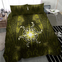New Zealand Matariki Hiwaiterangi Bedding Set Maori Moko Yellow Galaxy