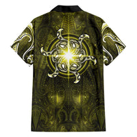 New Zealand Matariki Hiwaiterangi Family Matching Long Sleeve Bodycon Dress and Hawaiian Shirt Maori Moko Yellow Galaxy LT05 - Polynesian Pride