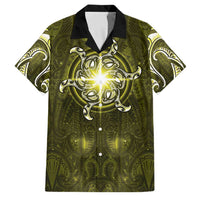 New Zealand Matariki Hiwaiterangi Family Matching Off Shoulder Maxi Dress and Hawaiian Shirt Maori Moko Yellow Galaxy LT05 Dad's Shirt - Short Sleeve Yellow - Polynesian Pride