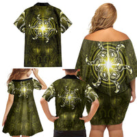 New Zealand Matariki Hiwaiterangi Family Matching Off Shoulder Short Dress and Hawaiian Shirt Maori Moko Yellow Galaxy LT05 - Polynesian Pride