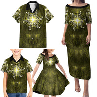 New Zealand Matariki Hiwaiterangi Family Matching Puletasi and Hawaiian Shirt Maori Moko Yellow Galaxy LT05 - Polynesian Pride