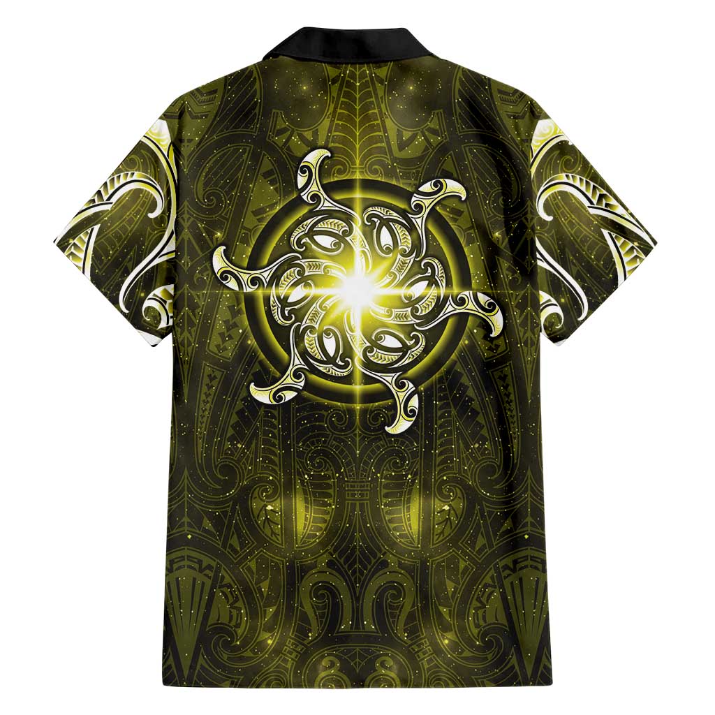 New Zealand Matariki Hiwaiterangi Family Matching Summer Maxi Dress and Hawaiian Shirt Maori Moko Yellow Galaxy LT05 - Polynesian Pride