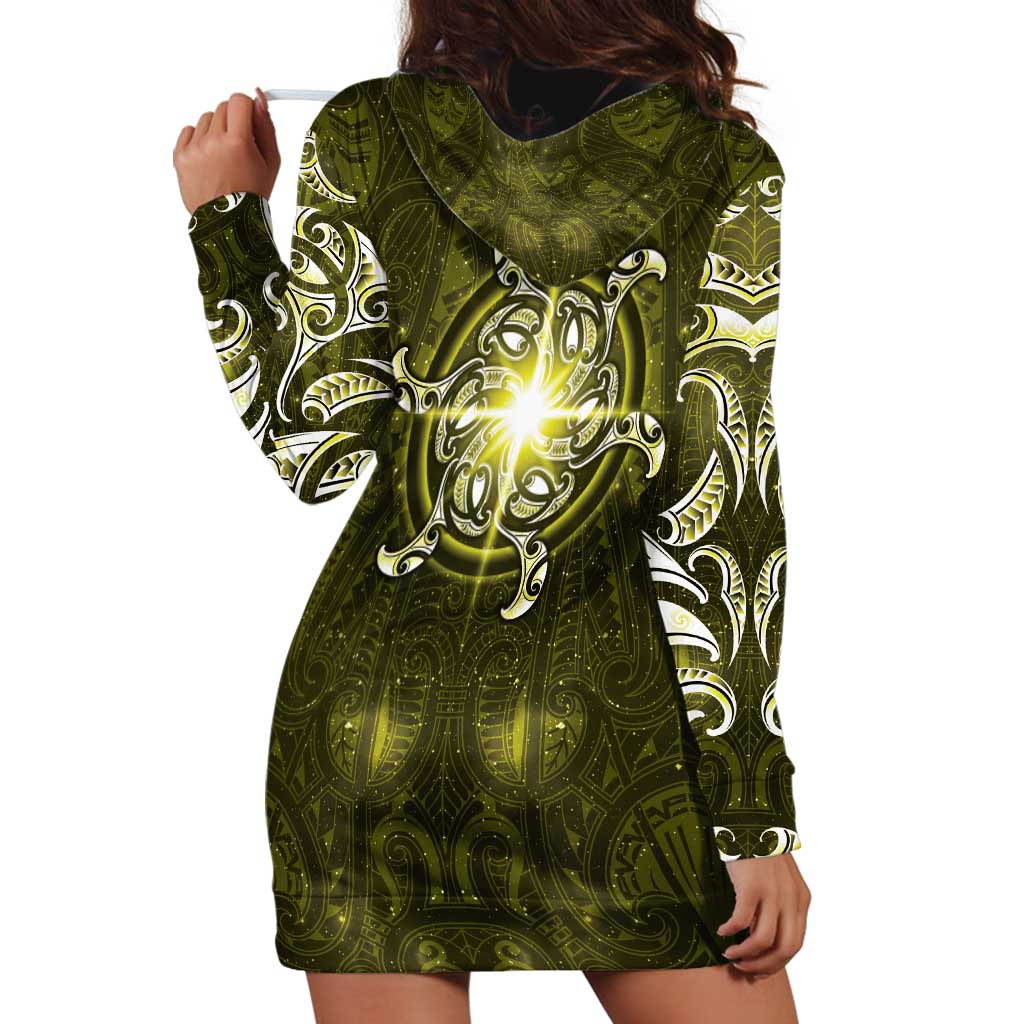 New Zealand Matariki Hiwaiterangi Hoodie Dress Maori Moko Yellow Galaxy LT05 - Polynesian Pride