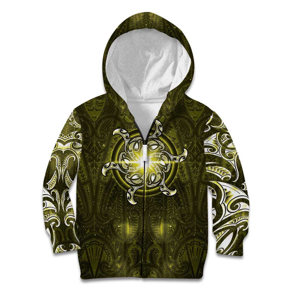 New Zealand Matariki Hiwaiterangi Kid Hoodie Maori Moko Yellow Galaxy LT05 Zip Hoodie Yellow - Polynesian Pride