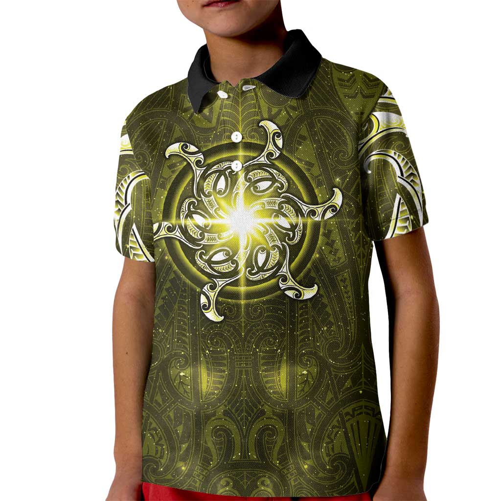New Zealand Matariki Hiwaiterangi Kid Polo Shirt Maori Moko Yellow Galaxy LT05 Kid Yellow - Polynesian Pride