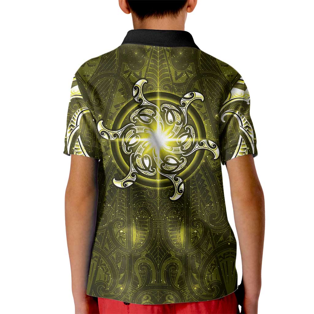 New Zealand Matariki Hiwaiterangi Kid Polo Shirt Maori Moko Yellow Galaxy LT05 - Polynesian Pride