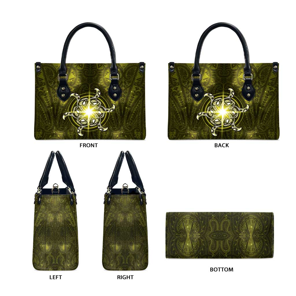 New Zealand Matariki Hiwaiterangi Leather Bag Maori Moko Yellow Galaxy